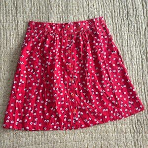 Liberated Lady Red Ditsy Floral Button Front A-Line Skirt
